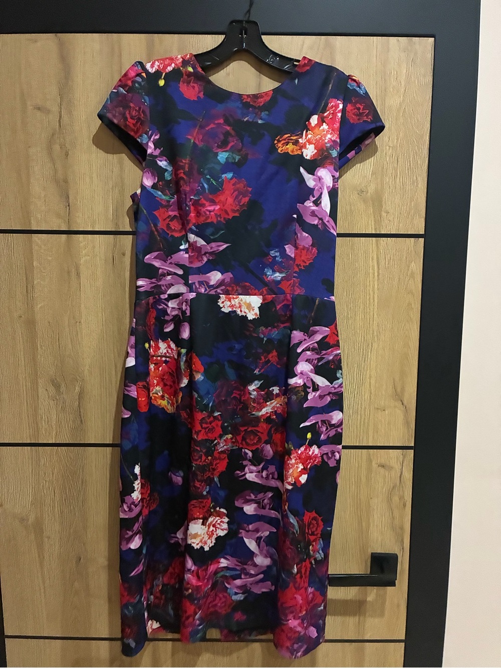 Betsey Johnson Navy Floral Fit-and-Flare Dress with Pink and Red Blooms
